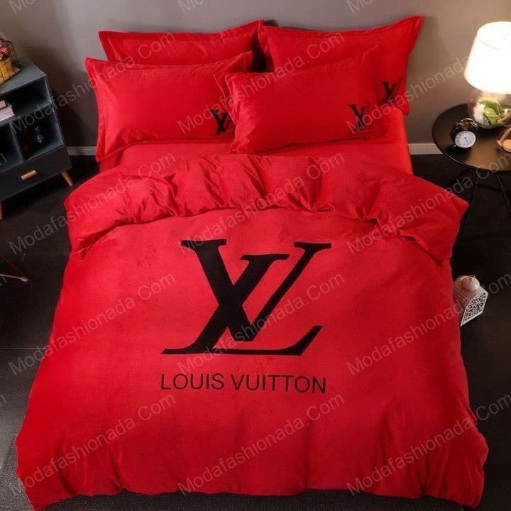 Louis Vuitton Monogram Big White Logo Red Berry Bedding Set - Tagotee