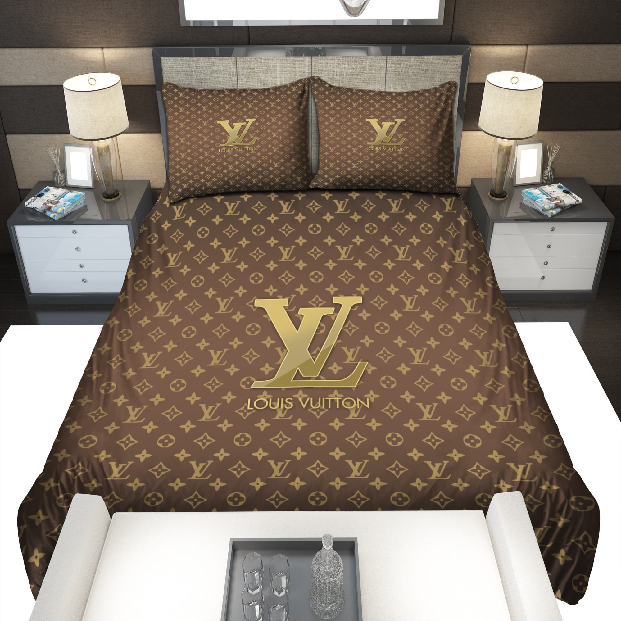 Super Hyp on Twitter: Louis Vuitton Gold Logo Brand Bedding Set