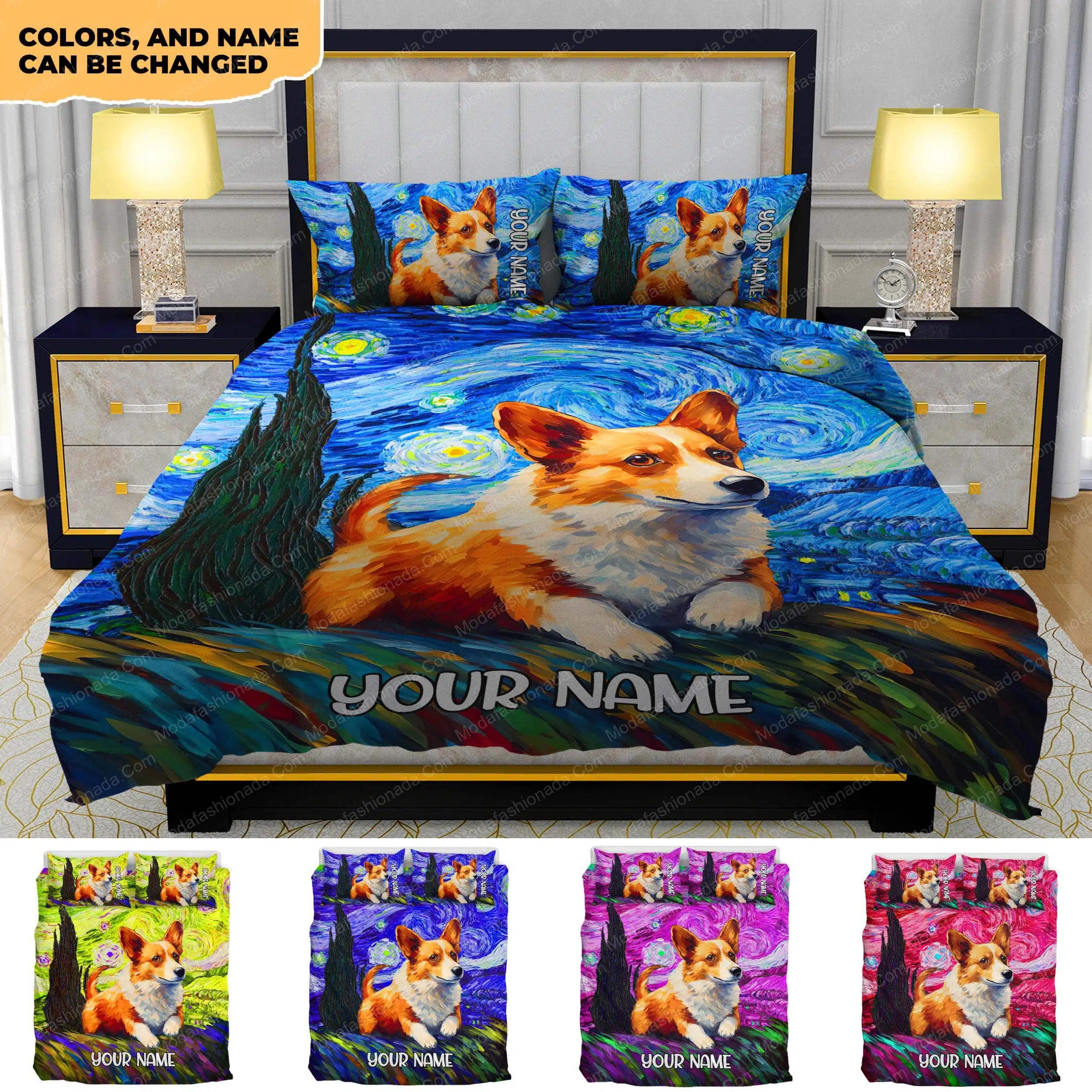 Personalized Corgi The Starry Night Bedding Sets