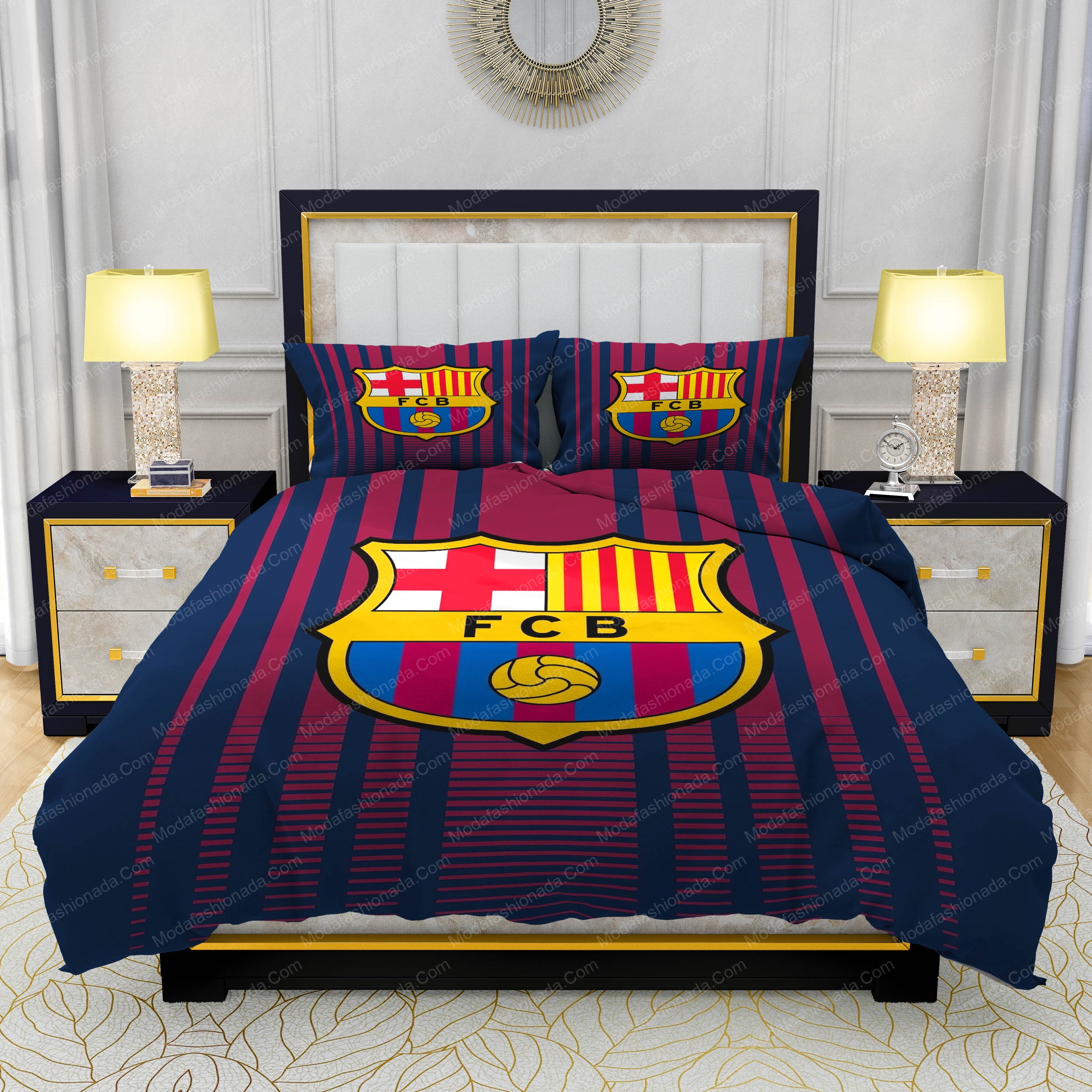 FC Barcelona Crest Luxury Bedding Sets Navy & Red Striped Style
