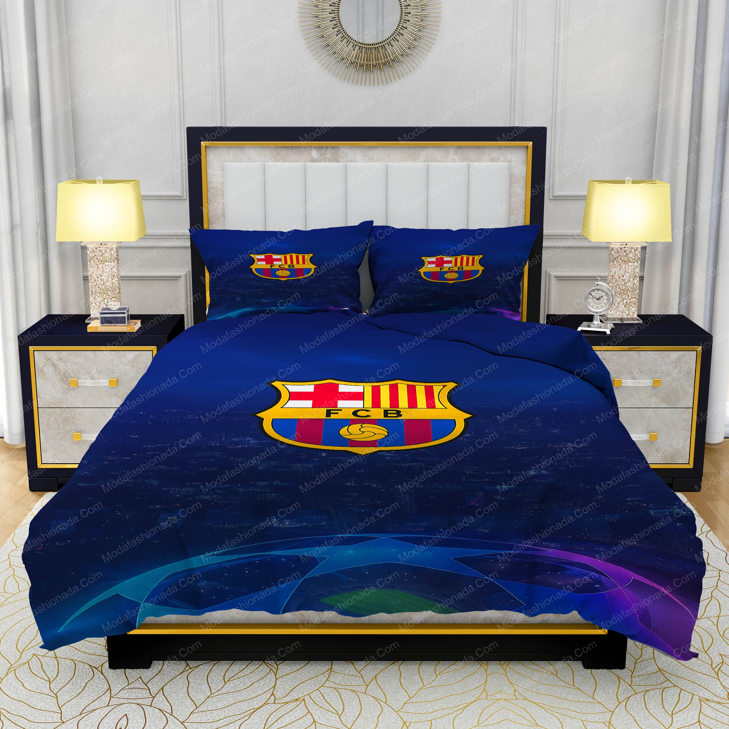 FC Barcelona Night Mode Bedding Sets UEFA Stadium & Shield Crest